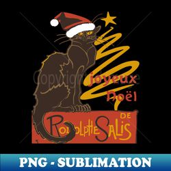 joyeux noel le chat noir with stylized golden tree v2 - png transparent sublimation design - perfect for sublimation art