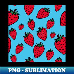 pop-art strawberry pattern on blue - high-quality png sublimation download - unleash your creativity