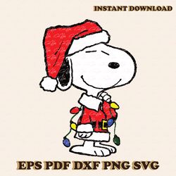 cute snoopy christmas lights and santa hat svg file