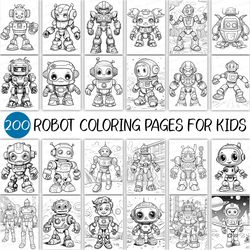 200 robot coloring pages for kids | cute adult activity sheet book boy engineering space spaceman machine sci-fi