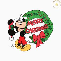 Mickey Merry Christmas Laurel Wreath SVG For Cricut Files