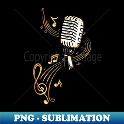 retro microphone with music notes and clef - unique sublimation png download - perfect for personalization