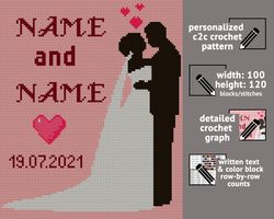 custom wedding c2c graph, personalized c2c graphghan crochet pattern /chart / graph including written patterns