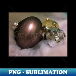 trio christmas ornaments - silver gold copper on white - high-quality png sublimation download - capture imagination with every detail