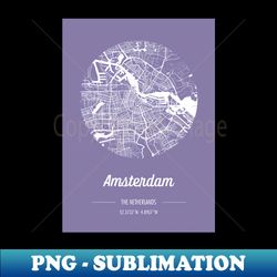city map in purple amsterdam the netherlands with retro vintage flair - elegant sublimation png download - revolutionize your designs