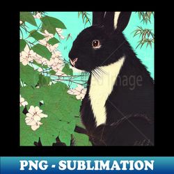 cute floral black fuzzy lop rabbit with binkying eyes innocent bunny expression emotional animal - decorative sublimation png file - perfect for creative projects