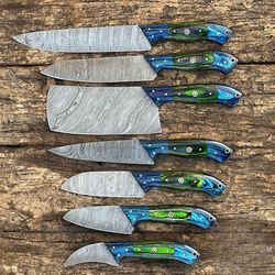 damascus chef set of 7 chef knife - kitchen chef knife set damascus knife - anniversary gift for him , am industry