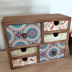 mini desktop chest of drawers. jewelry organizer. wooden makeup container.