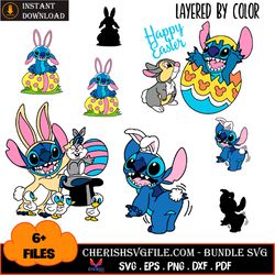 6 files happy easter lilo and stitch logo bundle svg, easter svg