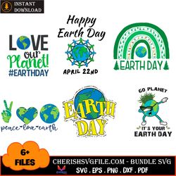 6 files love our planet earthday april 22sd bundle svg, peace svg, holiday svg