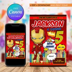 iron man birthday invitation, iron man any age birthday invitation canva editable instant download