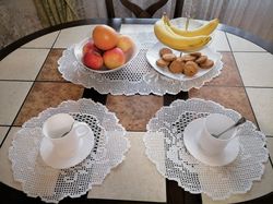 Vintage set crochet handmade table runner doilies lace placemats 2Pcs