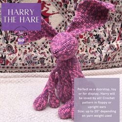 harry the hare - crochet pattern. hare or rabbit crochet tutorial.