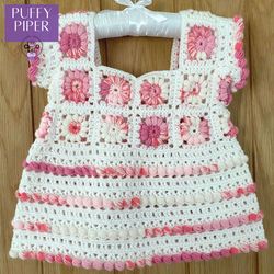 puffy piper - kids crochet pattern. granny square top/dress crochet tutorial.