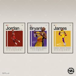 michael jordan, kobe bryant, lebron james, legends 3 poster set, nba poster, sports poster, nba fans, basketball gift, s