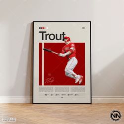mike trout poster, los angeles angels, baseball prints, sports poster, mlb poster, player gift, baseball wall art, sport