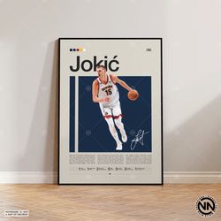 nikola jokic poster, denver nuggets print, nba poster, sports poster, mid century modern, nba fans, basketball gift, spo