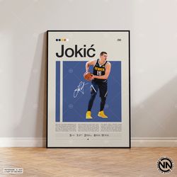 nikola jokic poster, denver nuggets print, nba poster, sports poster, mid century modern, nba fans, basketball gift, spo