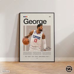 paul george poster, la clippers poster, nba poster, sports poster, mid century modern, nba fans, basketball gift, sports