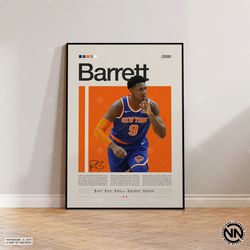 rj barrett poster, new york knicks, nba poster, sports poster, mid century modern, nba fans, basketball gift, sports bed