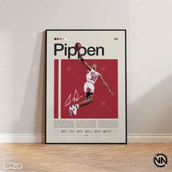 scottie pippen poster, chicago bulls print, nba poster, sports poster, mid century modern, nba fans, basketball gift, sp