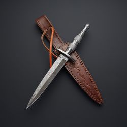 custom handmade damascus steel hunting survival dagger knife with leather sheath