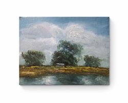 landscape with a house oil framed original painting on canvas