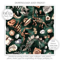 dinosaurs. fossils. seamless pattern for graphic design, digital download, scrapbooking and crafting projects