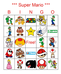 super mario bingo game,bingo cards printable,bingo party game,50 unique bingo cards,digital download pdf
