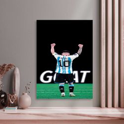 lionel messi world cup poster canvas wall art, messi signature and world cup canvas, football cup ready to hang football