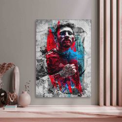 lionel messi world cup poster canvas wall art, messi signature and world cup canvas, football cup ready to hang football