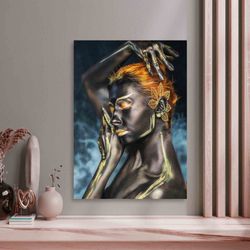 Trendy Wall Decor, African Gold Lip Printed, African Woman Artwork, Gold Woman Artwork, Ethnic Printed, African Gold Wom