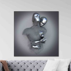 Wall art 3d Silver Couple, Romantic Couple Artwork, 3d Silver Couple Poster,-1