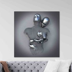 Wall art 3d Silver Couple, Romantic Couple Artwork, 3d Silver Couple Poster,