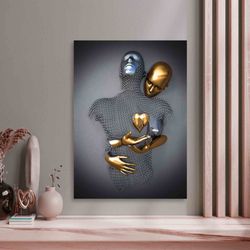 Wall art 3d Silver Hugging Couple, Gold Hearth Art, Hugging Couple Art,