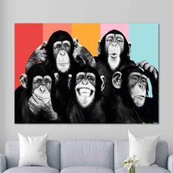 Wall art Banksy Three Wise Monkeys, Abstract Printed, Painting Printed, Banksy Monkey Art Canvas, Banksy Printed, Wise M