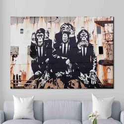 Wall art Banksy Three Wise Monkeys, Abstract Printed, Painting Printed, Banksy Monkey Art Canvas, Banksy Printed, Wise M