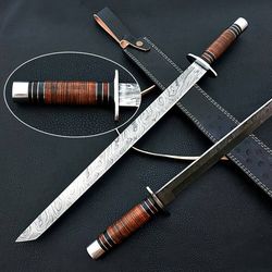 custom handmade tanto katana combat sword - hand forged damascus steel masterpiece