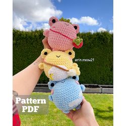 3in1 crochet pattern - chubby squishy frogs, strawberry frog, sky frog