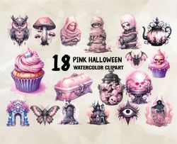 18 pink halloween watercolor clipart, halloween svg, cute halloween, halloween, halloween png 21