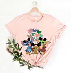 disney stitch baby yoda and groot with mickey balloons shirt, disney star wars shirt, disney world