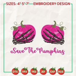 save the pumpkins embroidery machine design, pink ribbon embroidery machine design, halloween spooky embroidery design