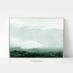 abstract landscape printable wall art watercolor green minimalist sky field download digital print