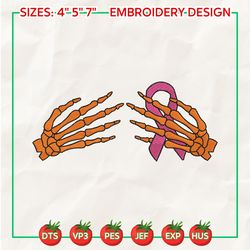 skeleton hand embroidery design, support cancer embroidery design, in october we were pink embroidery design, pink ribbon embroidery design