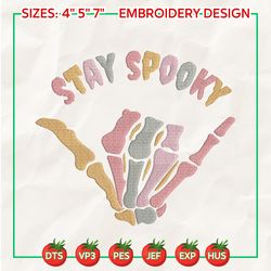 hello spooky embroidery design, stay spooky embroidery design, skeleton halloween embroidery machine file, retro halloween file