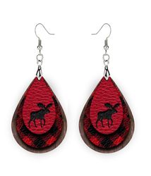 red buffalo plaid earrings, christmas earrings, christmas earrings, christmas jewelry, wooden dangle earrings - holiday