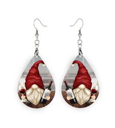 red wine gnome earrings, red wine lover, gnome, wine, teardrop gnome with wine