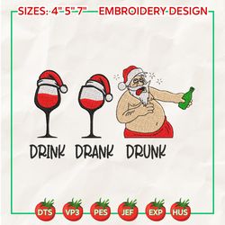 drink drank drunk, wine glass embroidery, christmas embroidery designs, santa claus embroidery, red wine embroidery
