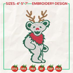 christmas embroidery designs, grateful dead dancing christmas bear embroidery, trending embroidery designs, christmas embroidered