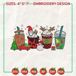 christmas coffee embroidery designs, christmas embroidery designs, merry christmas embroidery, hand drawn embroidery designs